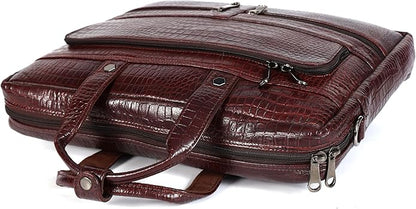 Crocodile Embossed leather bag for men, 5 Zipper Pockets with Spacious Compartments.,12 x 16 x 4 inches.