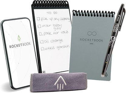 Rocketbook Mini Reusable Smart Notepad, Pocket Size Notebook 3.5x5.5, Gray - Dotted Pages, App-Connected, Erasable, Ideal for On-The-Go List Taking & Quick Notes Anywhere