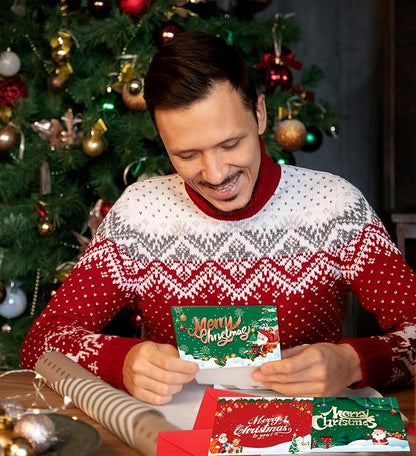 Christmas Cards with Envelopes, Stocking Stuffers for Adults, 6 Assorted Designs Holiday Greeting Cards,Christmas Party Favors 12Pcs Pack Set 6x4 inch, Cards For Family, Kids, Friends