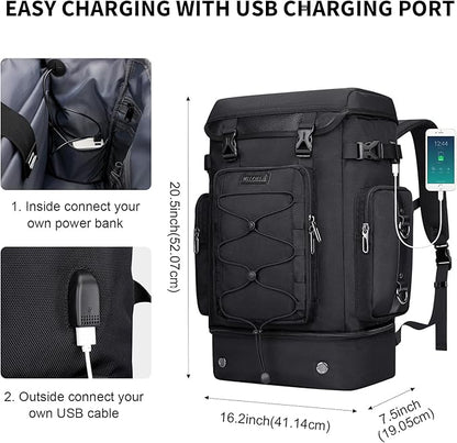 WITZMAN Travel Backpack for Men Women Carry on Bags for Airline Approved Convertible Duffle Luggage Backpack Shoe Compartment（B691 Classic Black）