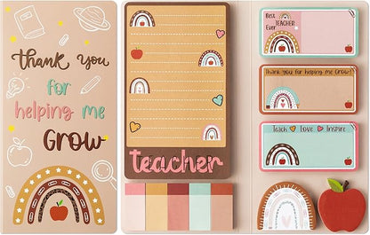 Boho Themed Teacher Sticky Notes Set, 550 Sheets, Thank You for Helping Me Grow Self-Stick Note Pads Teacher Appreciation Gift Writing Memo Pads Page Marker Back to School Supplies (Brown)