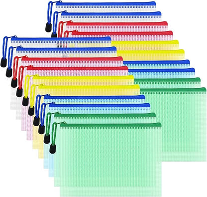 AUSTARK 20 Pcs Zipper File Bags, Plastic Mesh Pouch, Board Game Storage Bag, Waterproof Bags for Office School (B6 Size 7.6''x5.3'', Multicolored)