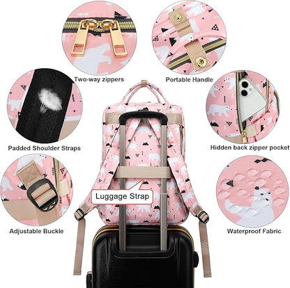 Polar Bear Laptop Backpack College Bookbag School Backpack for Women Girls, Travel Backpack 15.6 Inch Computer Backpacks (Pink)