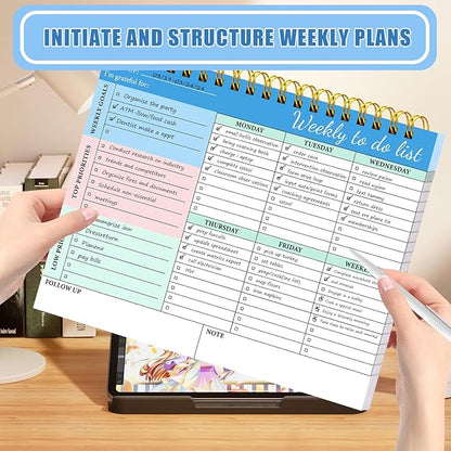 2 Packs Weekly To Do List Notepad - Weekly Planner Notepad, Undated Weekly Desk Planner with To Do List Notebook for Work, 52 Pages Spiral Bound Notepad with Checklist, 8.5"×11"