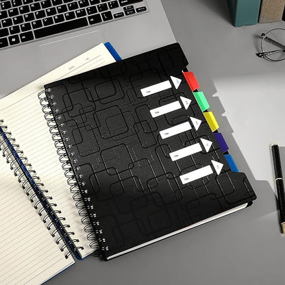 CAGIE 2 Pack Spiral Notebooks College Ruled Total 480 Pages 5 Subject Notebook with Tabs Dividers A4 Notebooks for Work Organization Note Taking School, Black& Blue, 8.5x11