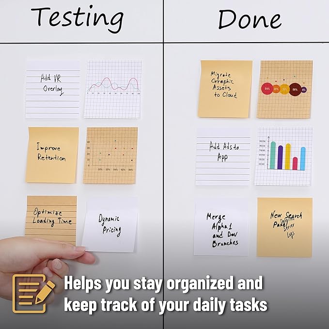 Mr. Pen- Lined Sticky Notes, 3”x3”, 8Pads, 480 Sheets, White & Kraft, Sticky Notes with Lines, Sticky Note, Self-Stick Note Pads, Sticky Notes Lined, Sticky Pads Sticky Notes Aesthetic, Lined Notepad