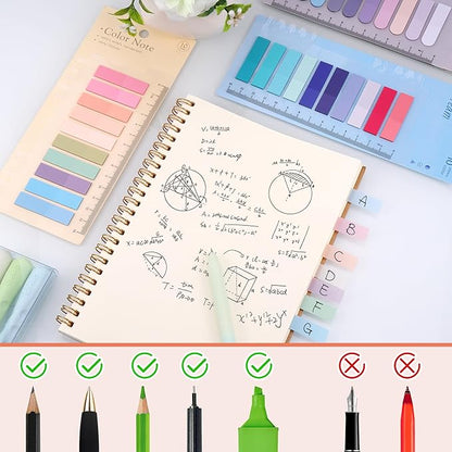 2000Pcs Sticky Tabs with Ruler, 10 Pack Index Tabs, Post It Sticky Notes, Repositionable Book Flags Strip Index Tabs Clear Page Markers for Office School Reading Highlights Classifying