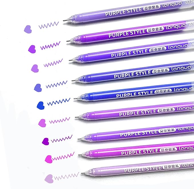 0.5mm Journal Colouring Pens, Assorted Rainbow Colors Pens Set of 9 for Adults Journal Coloring Calligraphy,Made for Everyday Writing, Journals,Drawing,Coloring Books (Purple Style)