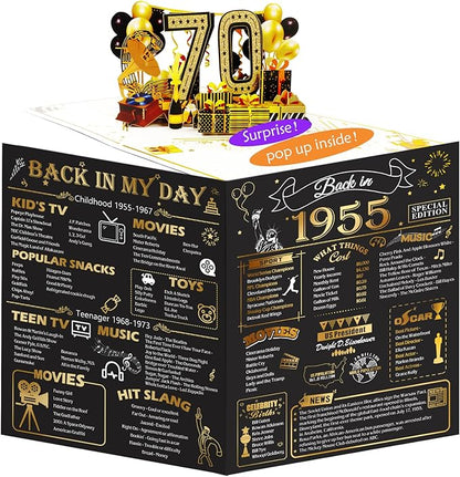 70th Birthday Card for Men Women, Funny 3D Pop Up 70th Birthday Gifts for Grandma Mom Dad, Back In 1955 Happy 70 Year Old Birthday Decorations Cards for Her Him