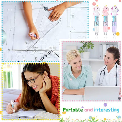 Chinco 12 Pieces Retractable Unicorn Pens 4-in-1 Multicolor Ballpoint Pen Unicorn Candy Party Favor Colored Ink Mini Party Favors for Girls Kids Classroom Prizes Birthday Gifts(Fat Unicorn)