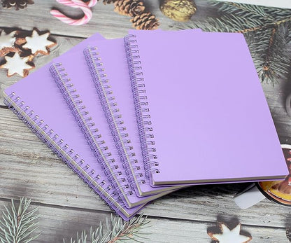 Yansanido Spiral Notebook, 4 Pcs 8.3 Inch x 5.9 Inch A5 Purple Thick Plastic Hardcover 8mm Ruled 80 Sheets -160 Pages Journals for Study and Notes (Purple, A5)