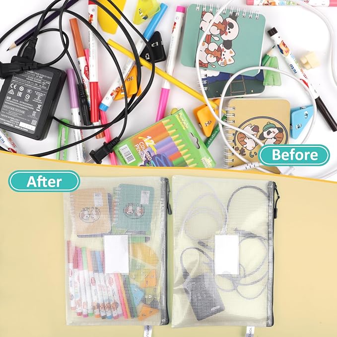 12pcs Mesh Zipper Pouch Bags, A5 Storage Bag for Organizing, File Bags for Office, Board Games and Home Supplies