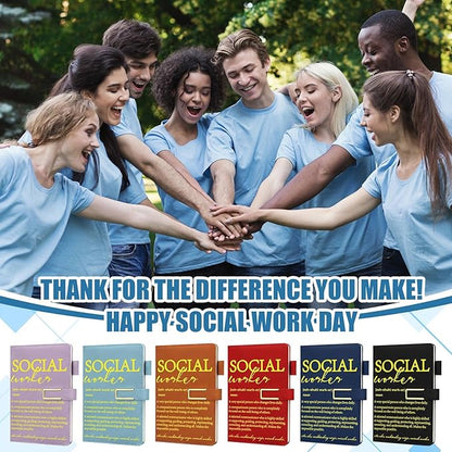 Chuangdi 6 Sets Social Worker Appreciation Gift Bulk A5 Leather Journal Notebook with Metal Buckle Ballpoint Pen Thank You Inspiration Gift for School Social Worker Graduation Nursing Volunteer BSW