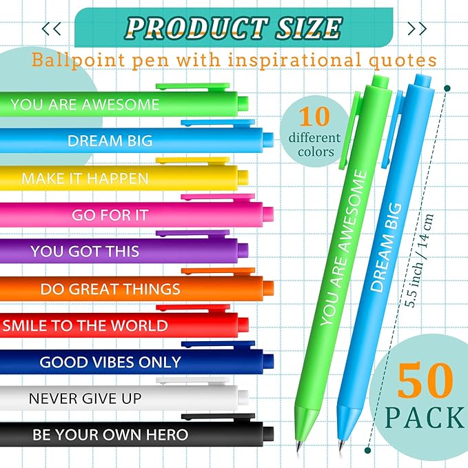 50 Pcs Gel Ink Pens Motivational Inspirational Quote Pen Retractable Rolling Ball Smooth Writing for Coworkers Supplies Office Home(Assorted Color,Motivational)