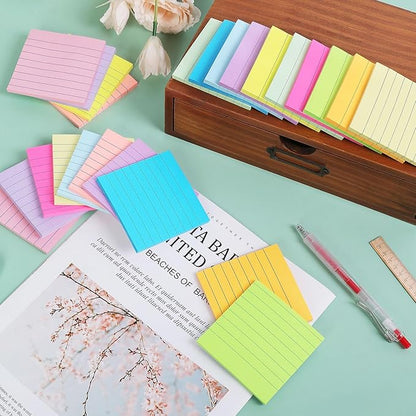 (24 Pack) Lined Sticky Notes 3x3 in Post Ruled Stickies Super Sticking Power Memo Pads,12 Bright Multi Colors Sticky Notes with Lines Self-Stick Note Pads