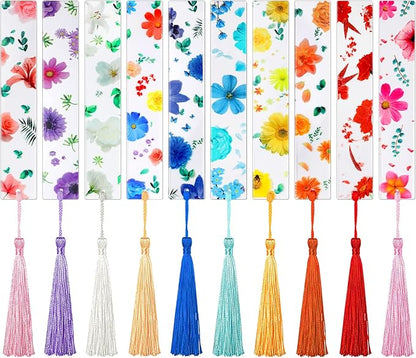 20 Pieces Flower Resin Bookmark Transparent Floral Bookmarks for Women Cute Bookmarks Flower Page Marker with Tassels Graduation Gifts for Women