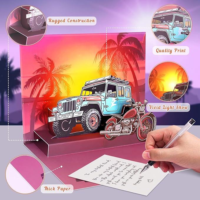 Birthday Cards, Pop-up Car LIGHTS & MUSIC Happy Birthday Card Birthday Gifts for Women Men Husband Wife Kids, Greeting Cards With Envelopes