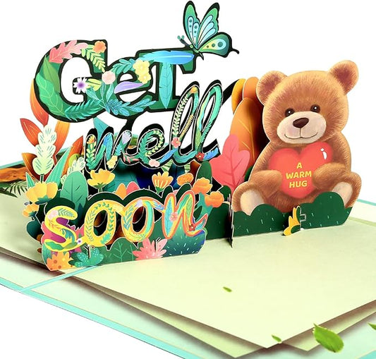 Get Well Cards with Envelope, Pop Up Get Well Soon Card Gifts for Women Men Kids After Surgery Sympathy Card