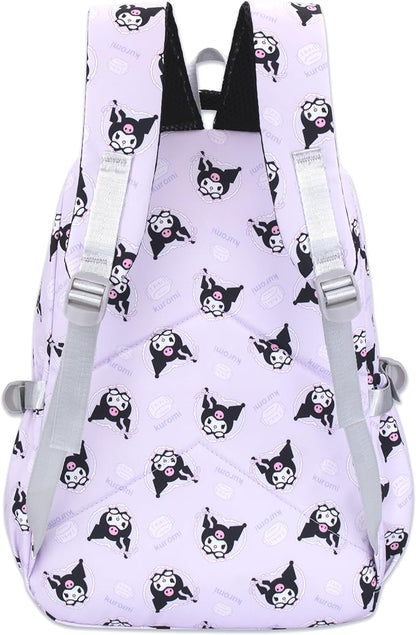 Roffatide Anime Kuromi All Over Print Large Capacity Casual Backpack Laptop Backpack Travel Hiking Rucksack Bike Backpack Purple