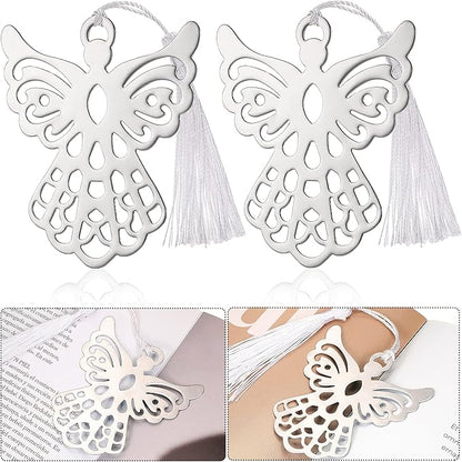 Chinco Metal Angel Bookmark Angel Charm Party Favors with Silky Tassels Angel Bookmark Bulk for Funeral Christmas Wedding Party Gift Book Lovers(80 Pieces)