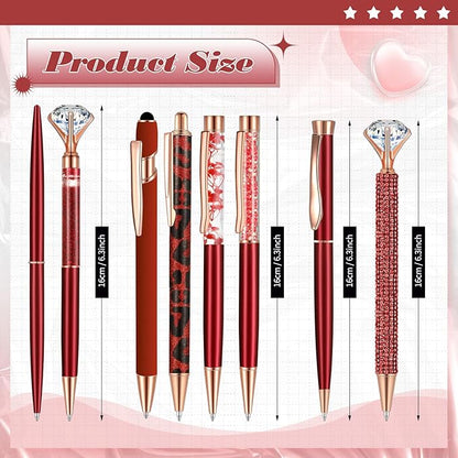 Supervitae 8 Pcs Ballpoint Pen for Women Fancy Gifts for Journaling Liquid Sand Glitter Black Ink Pens Bridal Shower Gifts for Wedding Women Office Desk School Stationery Supplies(Red)