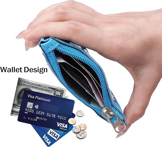 Cute ID Badge Holder Retractable Lanyard Reel Clip with Heavy Duty Carabiner, 5 Card Slots in 2 Sided with Key Ring and Zipper for Women Students Teens Girls Office Staff