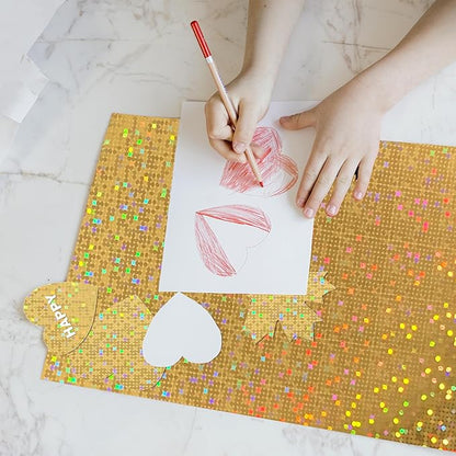 20 Sheetsgold glitter Iridescent cardstock Paper,Gold Foil Cardstock Paper8.5" x 11", Die Cut and Plotter Compatible - Perfect for Card Making, Invitations & Decorations ﻿