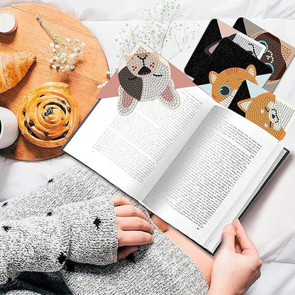 Diamond Art Bookmark Shape Rhinestone Bookmark Crystal DIY Diamond Drawing Bookmark Diamond Art by Number Embroidery Painting Bookmark for Arts Crafts Gift (Cats&Dogs 8)