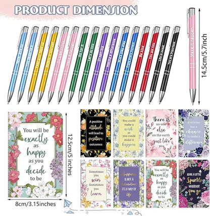 Funrous 32 Pcs Motivational Quote Pens Inspirational Notepads Mini Journal with Ballpoint Pen Small Notebooks Gift Set for Men Women Coworkers, Adult Party Favors Prizes Gift Bulk(Motivational)