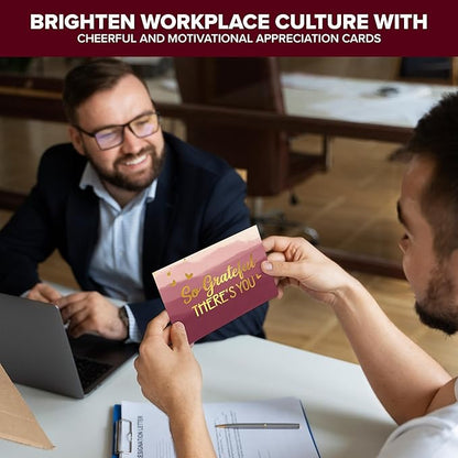 Decorably 50 Pack Gold Foiled 6x4in Employee Appreciation Cards with Envelopes and Stickers, 10 Designs Thank You Cards, Blank Inside