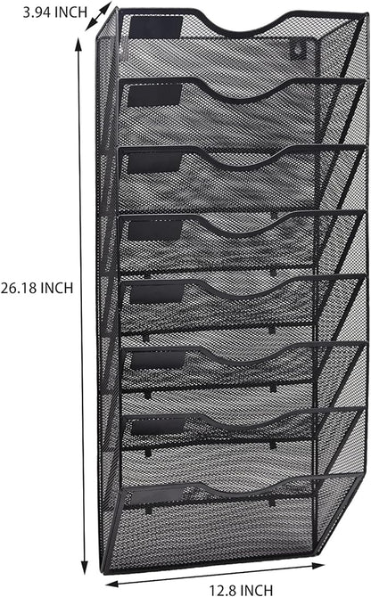 EASEPRES 8 Pockets Mesh Wall File Holder Organizer Office Hanging Magazine Rack, Black