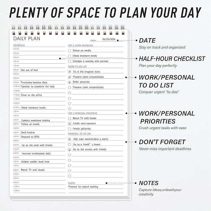 Hourly Schedule Planner To Do List Notepad Daily Planner 52 Double-Sided Sheets Notebook, 6.5" x 9.8",17 Hours for Organizing Work & Personal Life