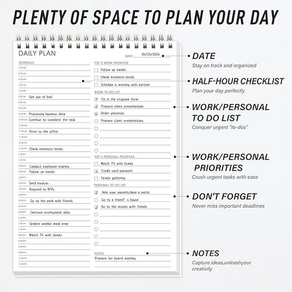 Hourly Schedule Planner To Do List Notepad Daily Planner 52 Double-Sided Sheets Notebook, 6.5" x 9.8",17 Hours for Organizing Work & Personal Life