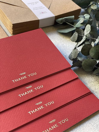 RUN2PRINT (36 Pack Thank You Cards With Envelopes & Stickers - Elegant Red Emboss Gold Foil Pressed - Blank Notes Wedding, Bridal, Baby Shower, Business and Formal All Occasion Cards (Folded)