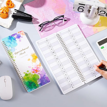 Appointment Book - Salon Appointment Book, 11.5" x 4.7", Hourly Planner, 2 Columns, Undated, 6 AM - 9 PM, Spiral Bound, 200 Pages, Colorful