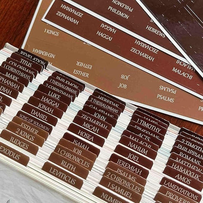 Thinkor Reposition Bible Tabs, Large Print Lanimated Stickers, Easy to Read and Apply Bible Tabs for Women and Man (Four Brown)