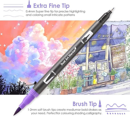Double Brush Marker Pens, 72 Colors Art Markers Set with Fine Tip and Brush Tip for Kids Adult Coloring Book Hand Lettering Calligraphy Drawing Art Supplies Kit