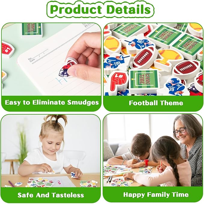 Rugby Football Pencil Erasers - 60pcs Football Mini Rubber Erasers Cute Rugby Football Lover Cartoon Erasers Match School Reward Vibrant Rubber Collectibles Party Favors Sports Enthusiasts