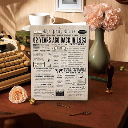 Ziwenhu Vintage 62nd Birthday Card Gifts for Women Men,Funny 62 Year Old Birthday Party Decorations for Grandma or Grandpa,Big 62nd Birthday Cards for Dad Mom