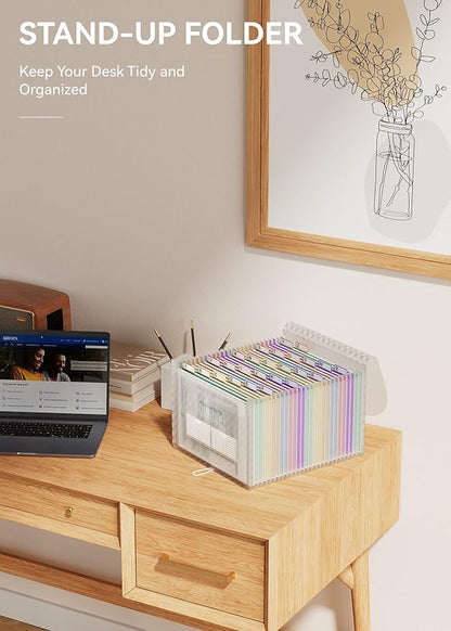 ABC life 26 Pockets Accordian File Folder Organizer Letter Size Expanding File Folder, A4 Portable Document Paper School Organizer, Expandable Multicolor Accordion Filing Folders with Labels(Green)