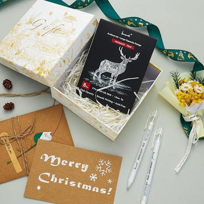 White Pens, White Gel Pens for Artists, 1mm Extra Fine Point, White Pens for Black Paper, White Gel Pen, White Ink Pen, White Drawing Pens,White Pen for Artists Drawing, 8 Pack