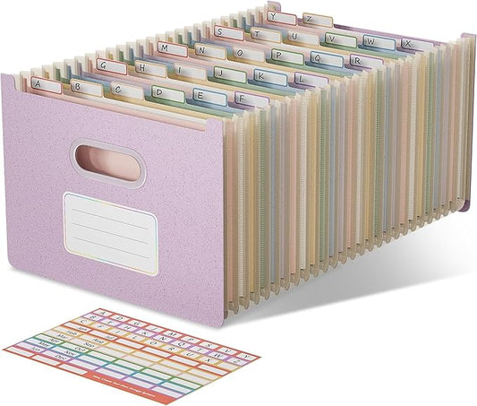 Accordion File Organizer, 26 Pockets Wheat Straw Expanding File Folders, Upright&Open Top, A-Z Bill Receipt Organizer, 100% BPA Free, Return to Nature, Healthy Living, Letter/A4 Size-Lavender Purple
