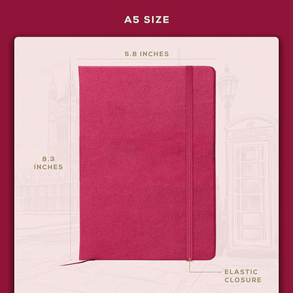 BEECHMORE BOOKS Lined Journal Notebook, 5.8 x 8.3 inch, A5 160 Lined Pages, Hardcover Leather Journals for Women, Men, Writing and Notebooks for Work - 120 GSM Thick Paper, Gifts Box Included