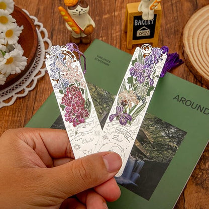 2 PCS Metal Bookmarks with Tassel, Iris, Violet Bookmark, Pretty Bookmarks for Women, Very Beautiful Bookmark, Metal Bookmarks Gifts, Graduation Gift(062-3)
