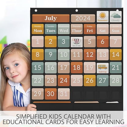 The Ultimate Classroom Calendar Pocket Chart for Kids - Beautiful Calendar with Educational Cards for Easy Learning - Fun Boho Classroom/Teacher Must Have Supplies That Fits Nicely w/Any School Decor