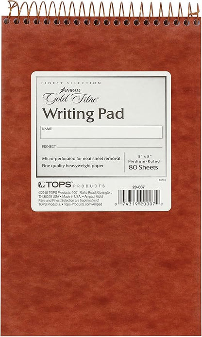 Ampad Gold Fibre Retro Writing Pad, Red Cover, White Paper, 5 x 8, Medium Rule, 80 Sheets, 1 Each (20-007)