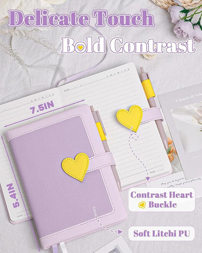 Journal for Women and Girls with Heart Buckle, 240 Pages Girls Diary Journal with Pen for Writing, Cute Daily Writing Journals for Women, Pretty Journaling Hardcover Notebooks(Lavender Purple)