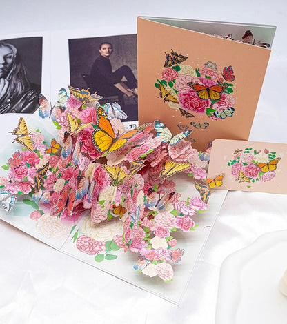 Butterfly Flower Pop Up Card, 3D Butterflies Flowers Garden Anniversary Valentine's Day Popup Cards, Thank You, Happy Birthday Greeting Card for Mom, for Wife, for Daughter, for Sister