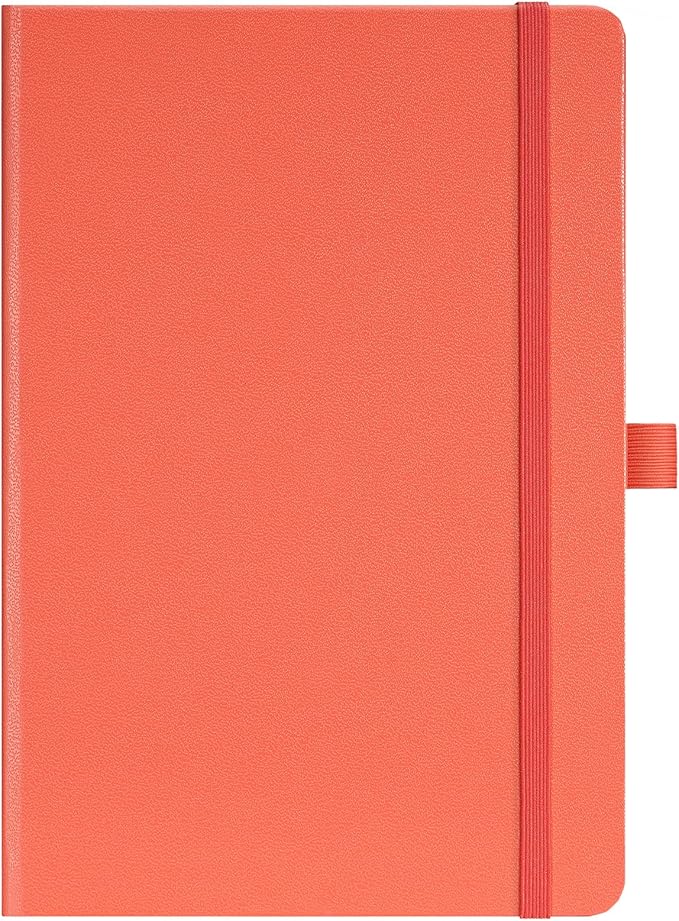 Ruled Notebook/Journal - Classic Lined Journal/Notebook, 5.3'' x 8.26'', Hardcover with Thick Paper, Banded + Pen Holder +Inner Pocket - Coral Pink