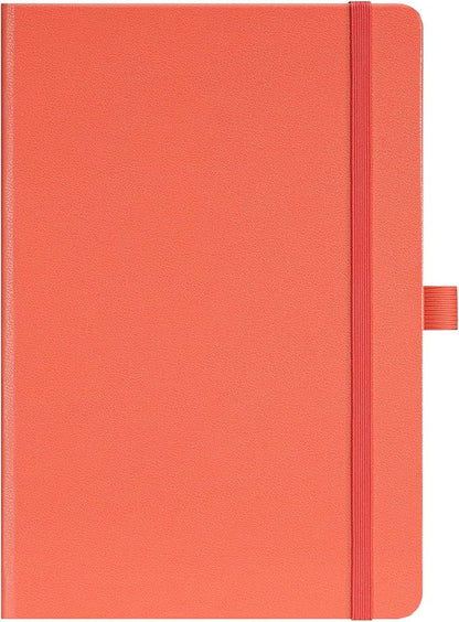 Ruled Notebook/Journal - Classic Lined Journal/Notebook, 5.3'' x 8.26'', Hardcover with Thick Paper, Banded + Pen Holder +Inner Pocket - Coral Pink